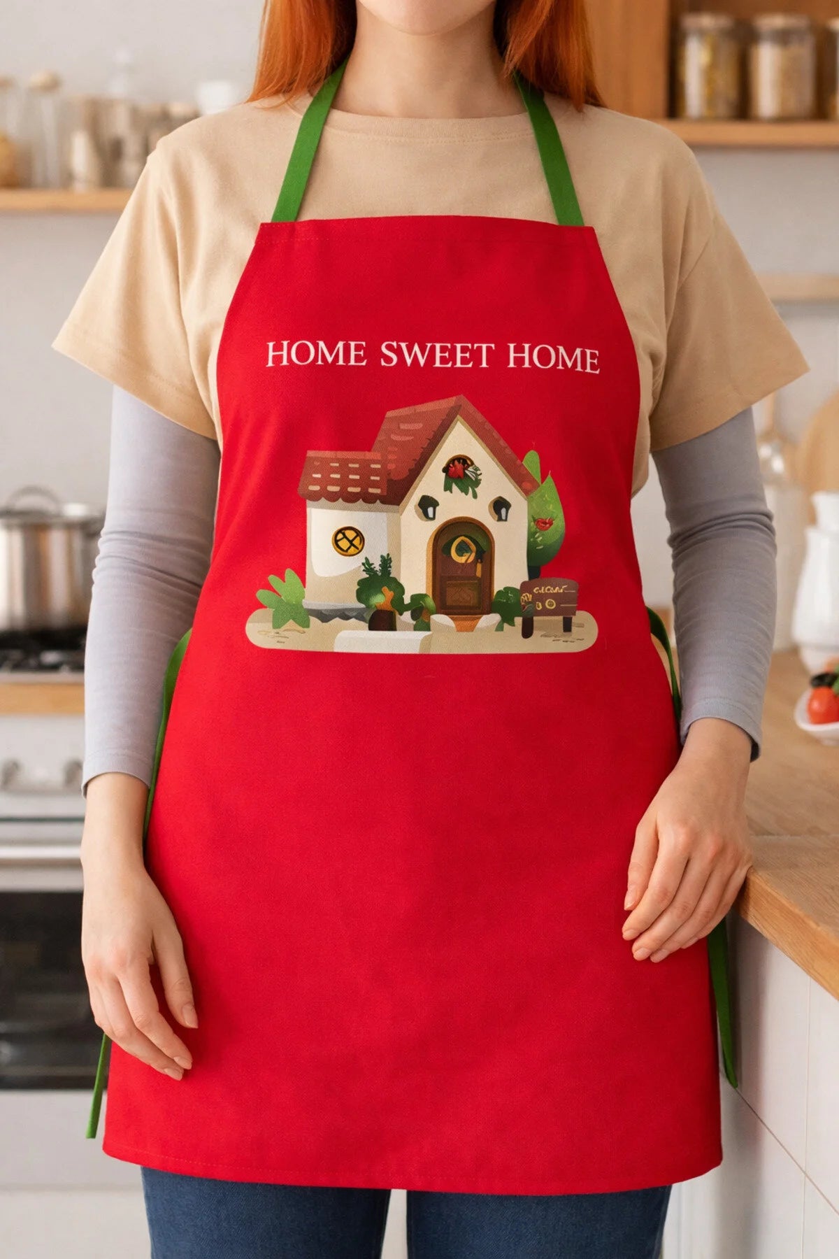 Ays Home Ev Desen Kırmızı Mutfak Önlüğü