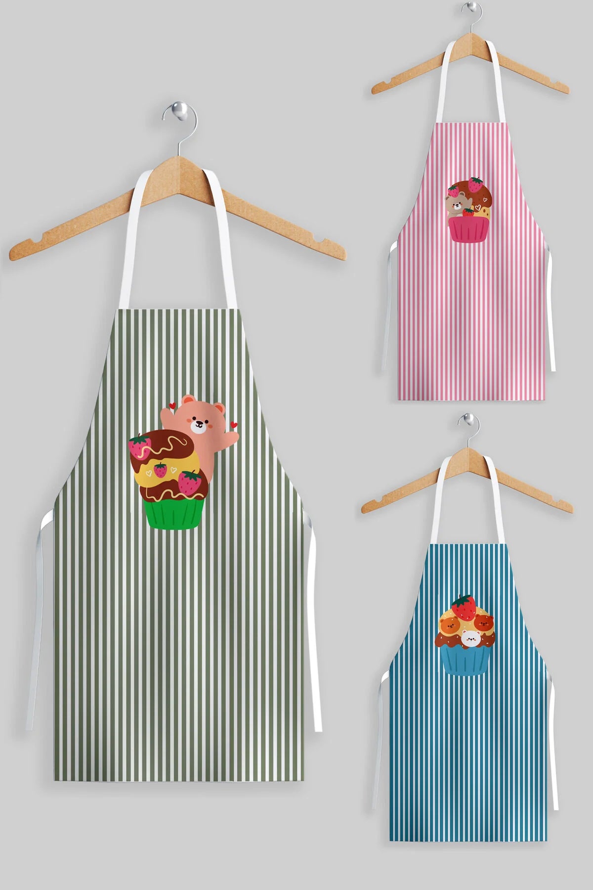 AYSHome 2 Çocuk 1 Anne 3'Lü Mutfak Önlüğü Seti