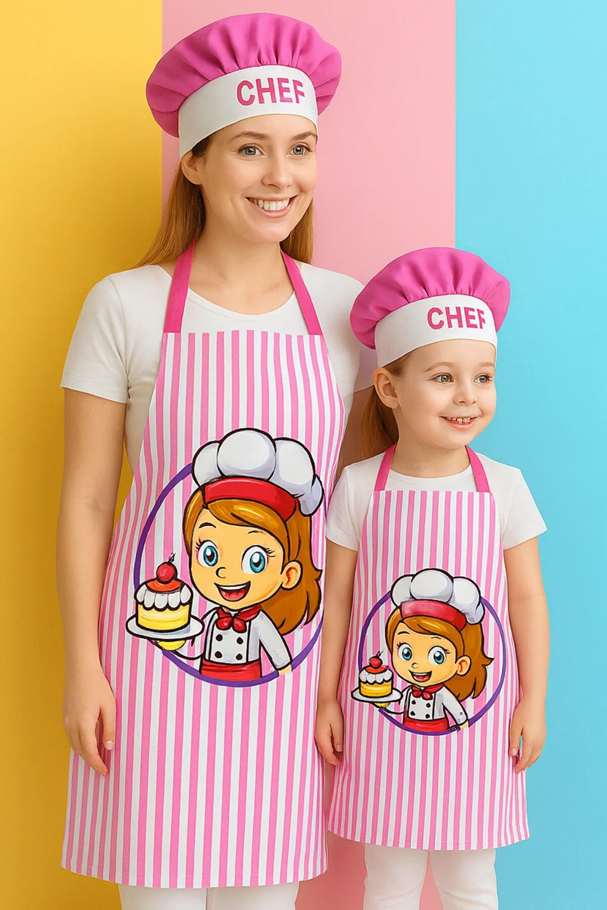 AYSHome Anne Çocuk Şapkalı Pembe Önlük Seti