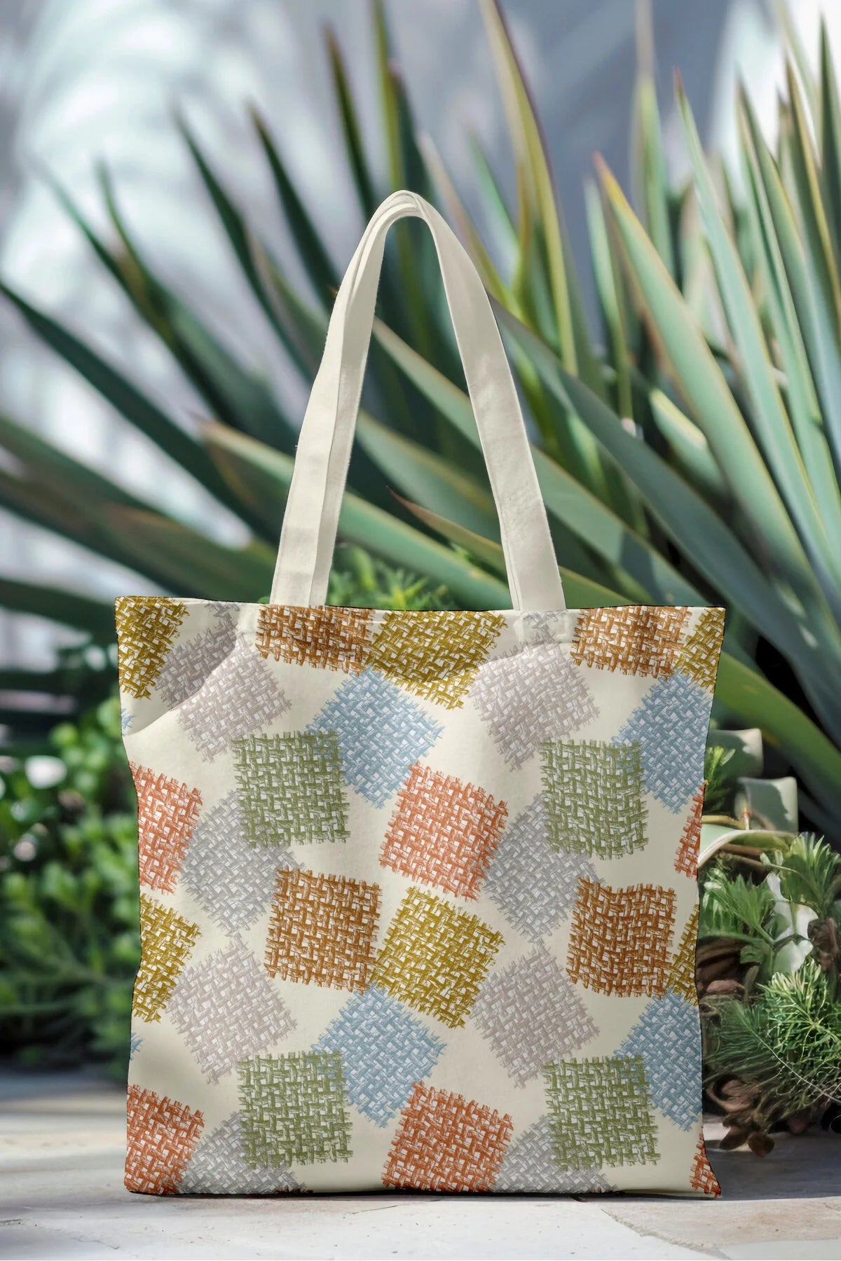 Ays Home Keten Görünümlü Baskılı Yıkanabilir Fermuarlı Bez Plaj Alışveriş Çantası