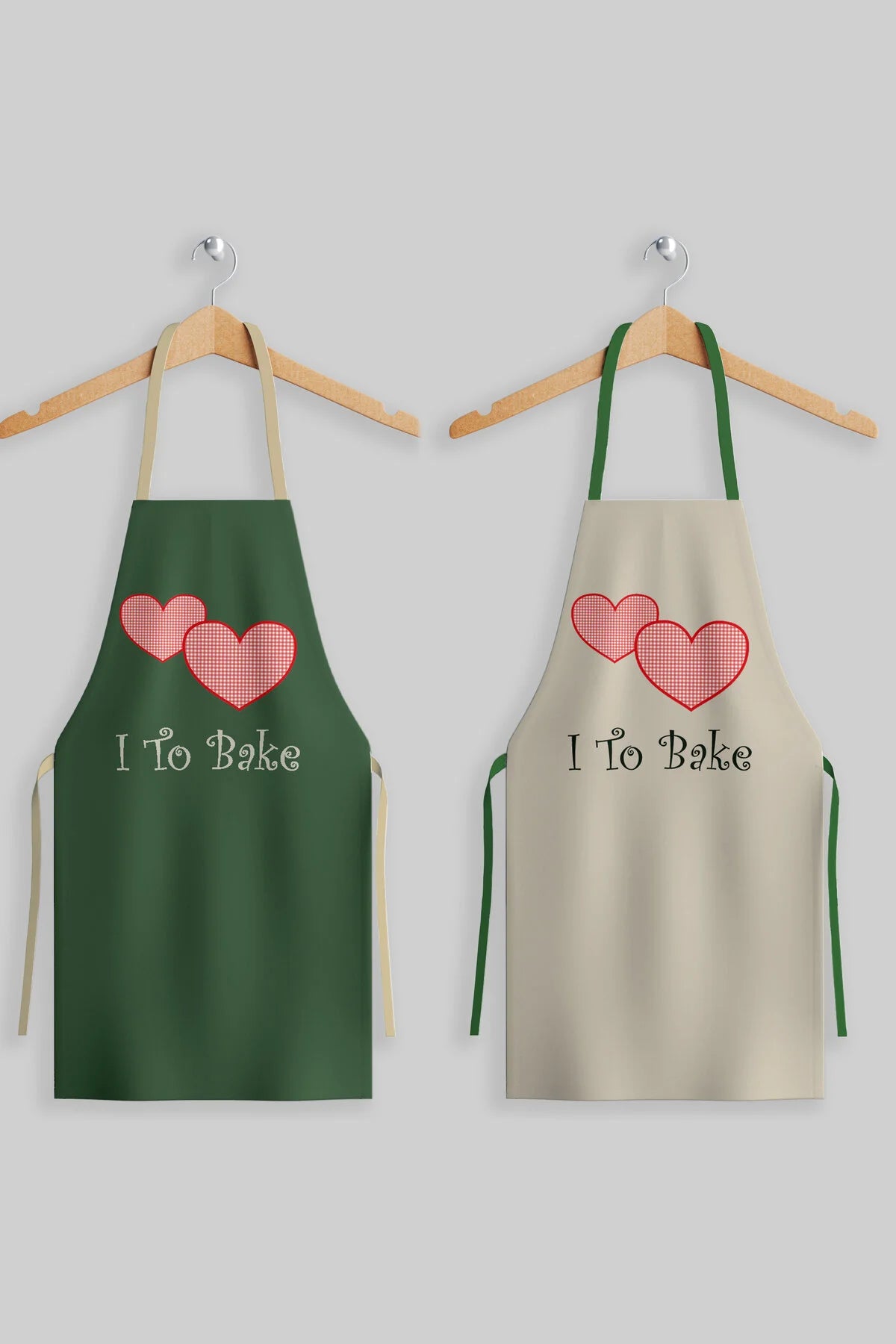 AYSHome Krem Yeşil 2' li Mutfak Önlüğü Seti