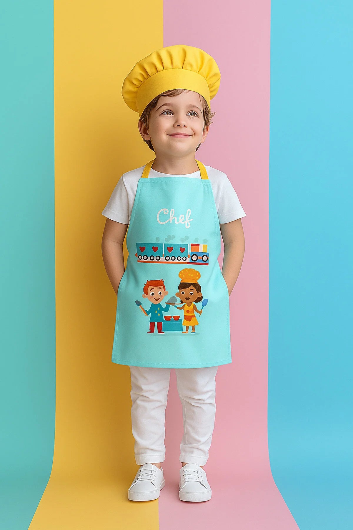 AYSHome Mint Tren Desenli Anaokulu Etkinlik Önlüğü Seti