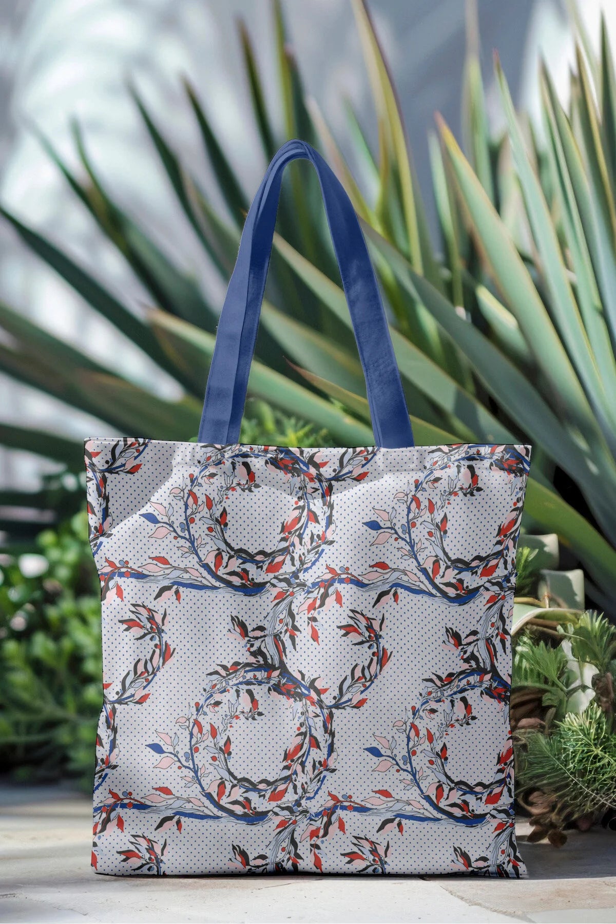 Ays Home Siyah Kırmızı Çini Desenli Yıkanabilir Fermuarlı Bez Plaj Alışveriş Çantası