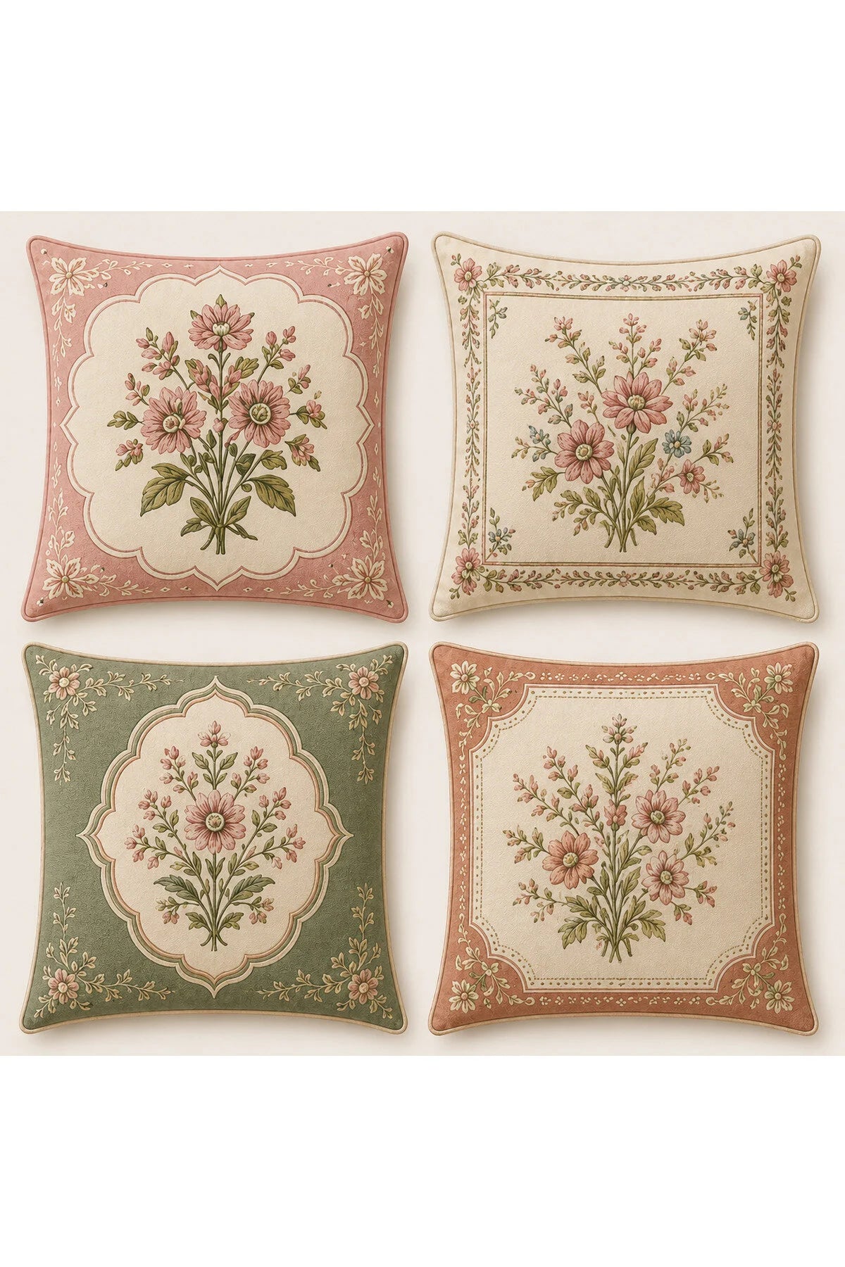 AYSHome Vintage Desenli 4'Lü Kırlent Kılıfı Seti