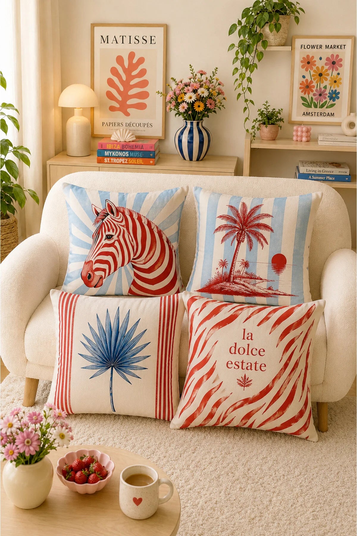 AYSHome Zebra Desen Maksimalist Ev Bahçe 4'Lü Kırlent Kılıfı Seti