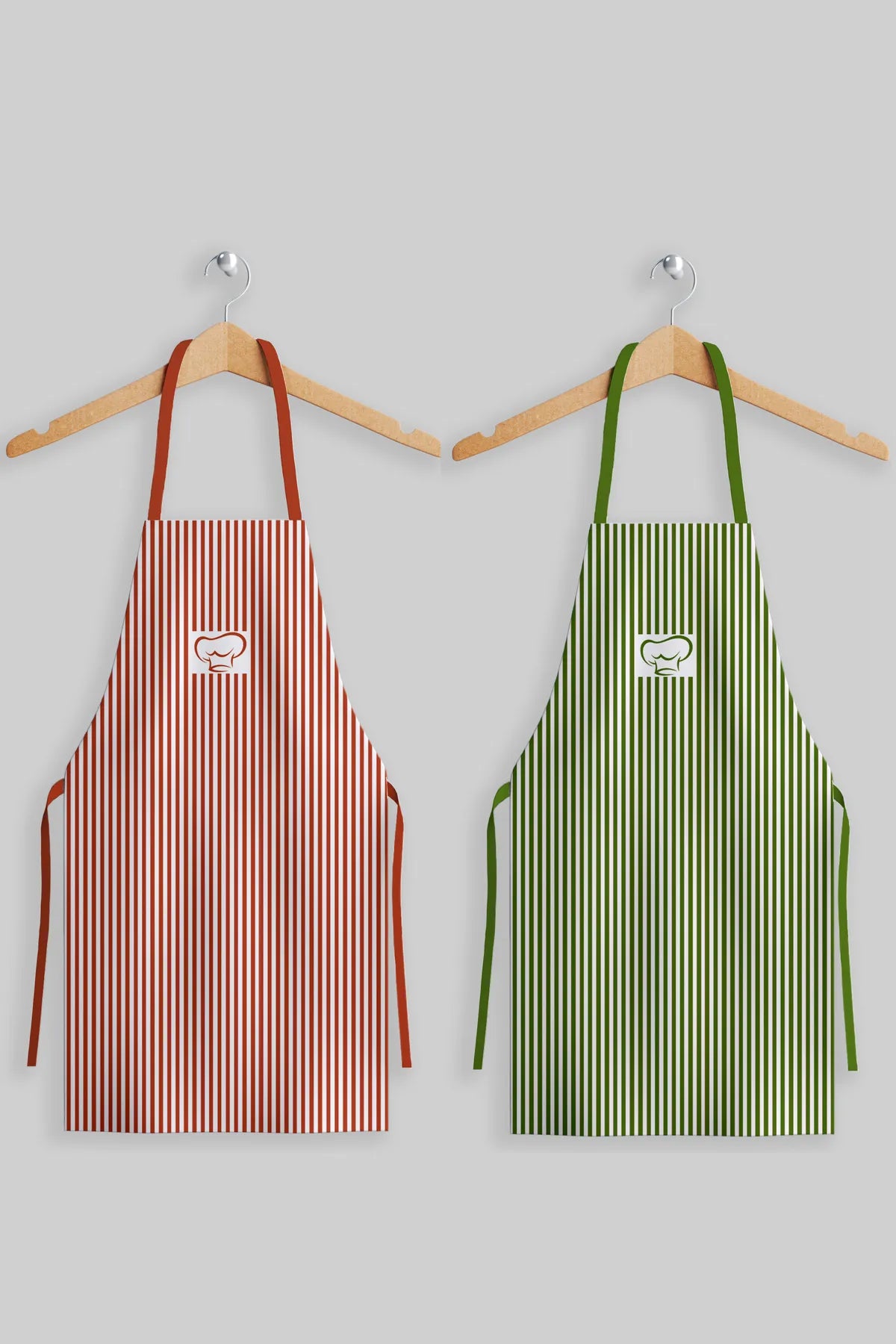 AYSHome Kiremit Yeşil Çizgili İkili Mutfak Önlüğü Seti