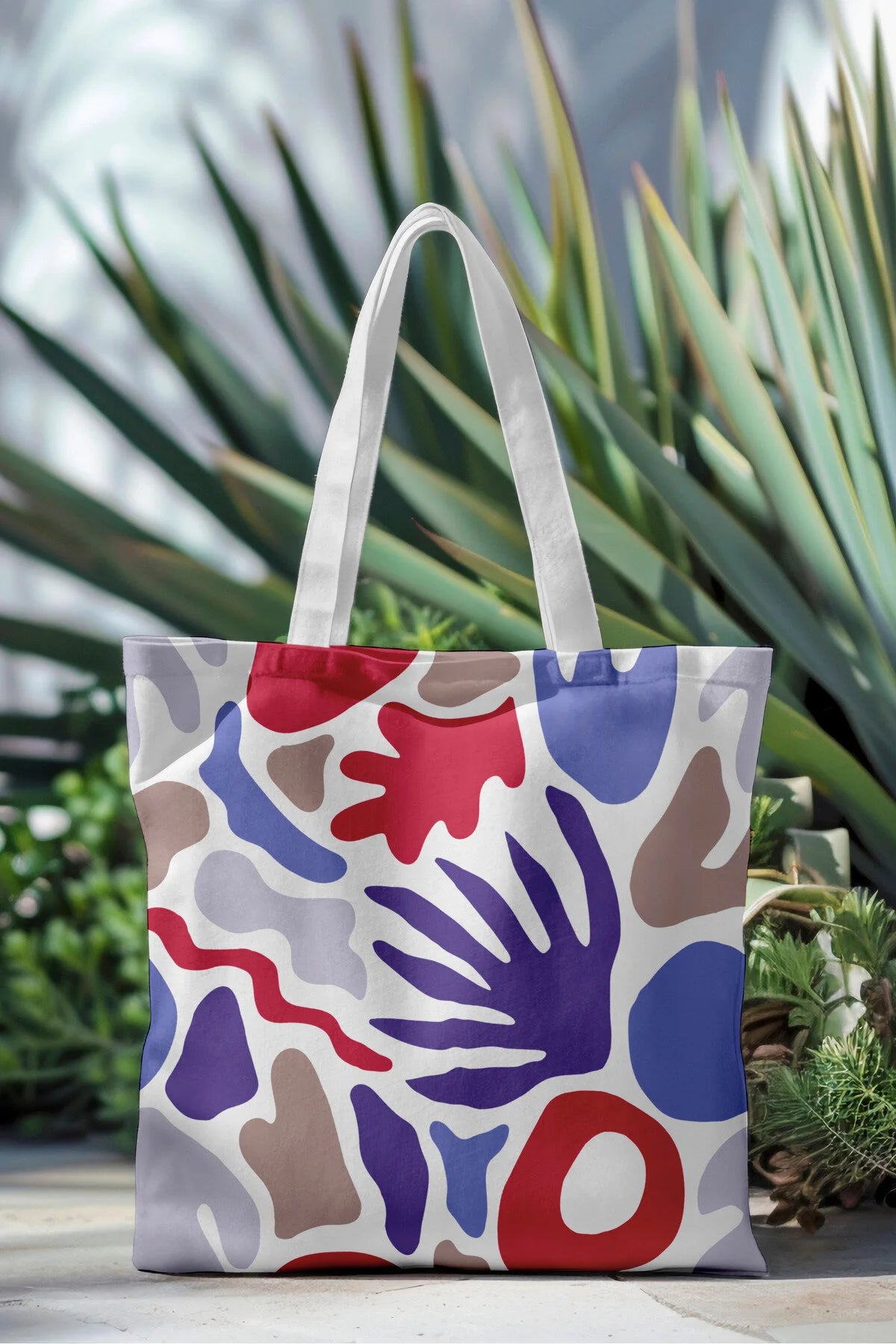 Ays Home Basic Desenli Baskılı Fermuarlı Bez Plaj Alışveriş Çantası