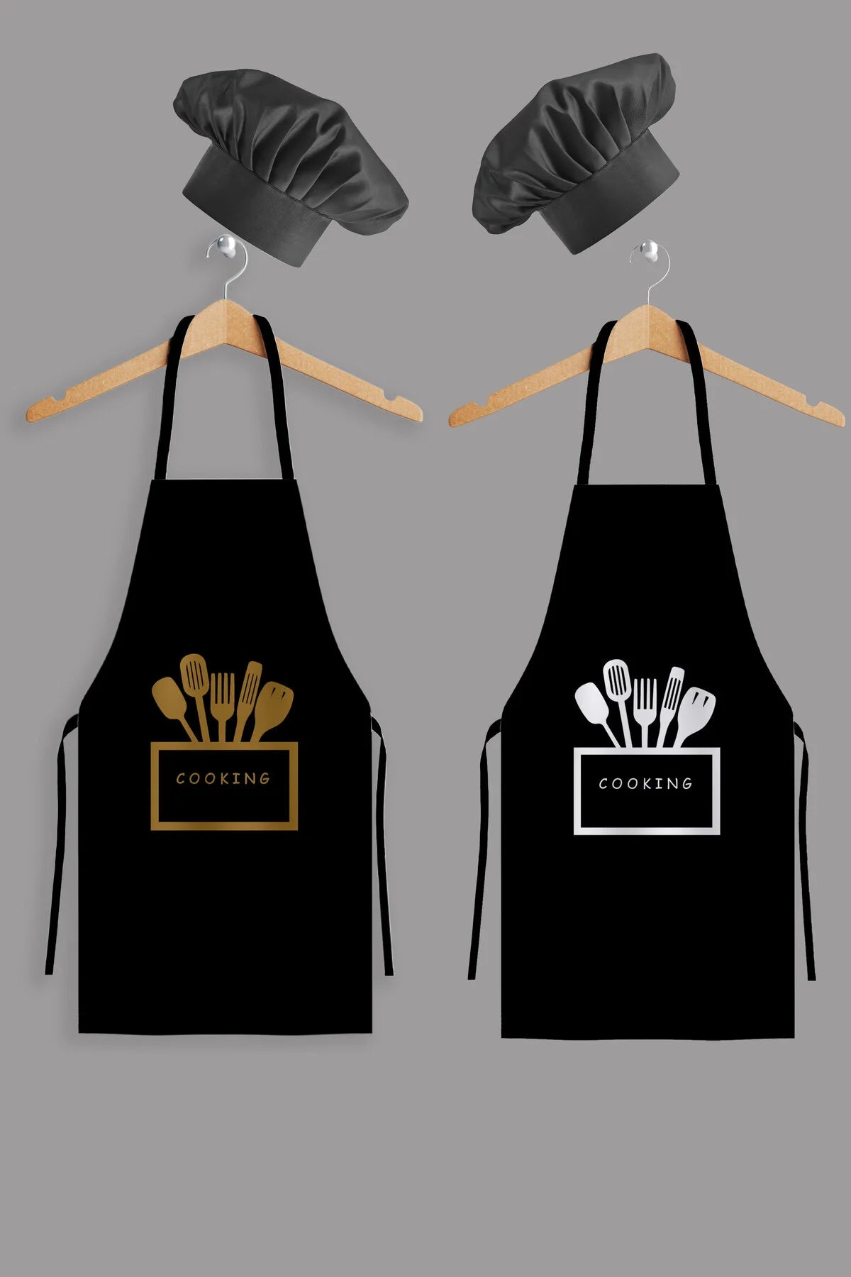 AYSHome Cooking 2'Li Şapkalı Mutfak Önlüğü Seti