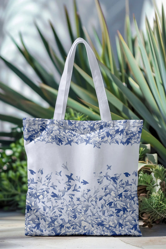 Ays Home Kuş Deseni Açık Mavi  Baskılı Fermuarlı Bez Plaj Alışveriş Çantası