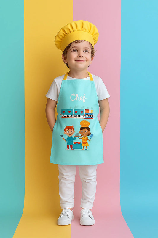 AYSHome Mint Tren Desenli Anaokulu Etkinlik Önlüğü Seti