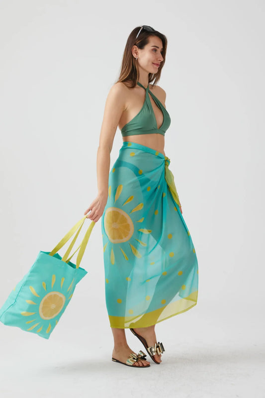 AYSHome Moda Limon Desen Pareo Plaj Elbisesi