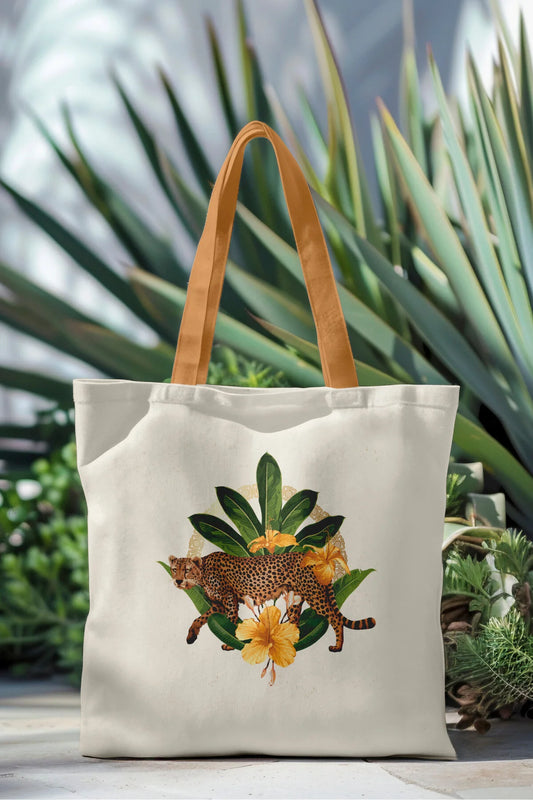 Ays Home Modern Leopar Desen Baskılı Fermuarlı Bez Plaj Alışveriş Çantası