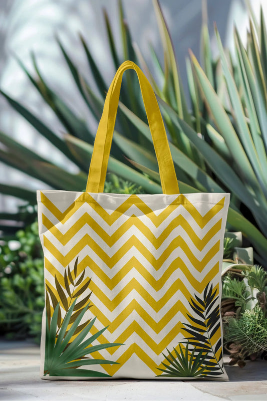 Ays Home Sarı Çizgili Fermuarlı Bez Plaj Alışveriş Çantası