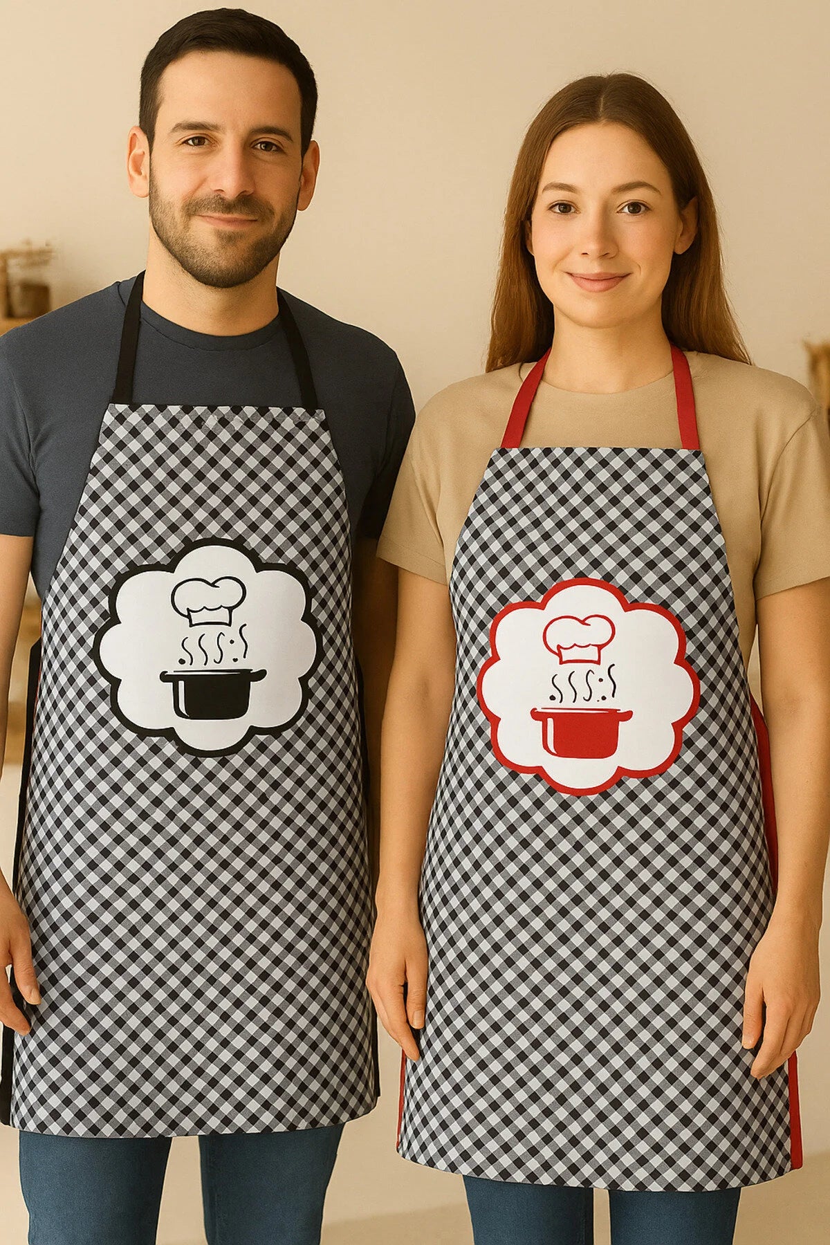 AYSHome Siyah Beyaz Pötikareli Yetişkin 2'Li Mutfak Önlüğü Seti