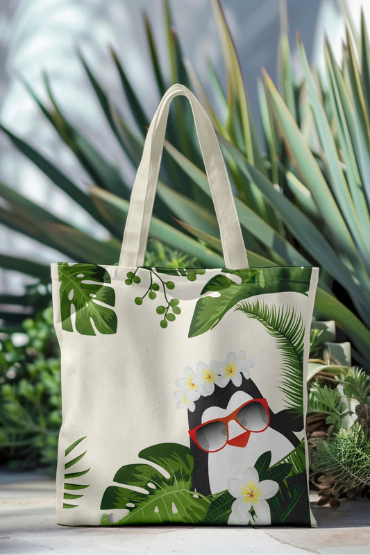 Ays Home Yeşil Yapraklı Baskılı Fermuarlı Bez Plaj Alışveriş Çantası