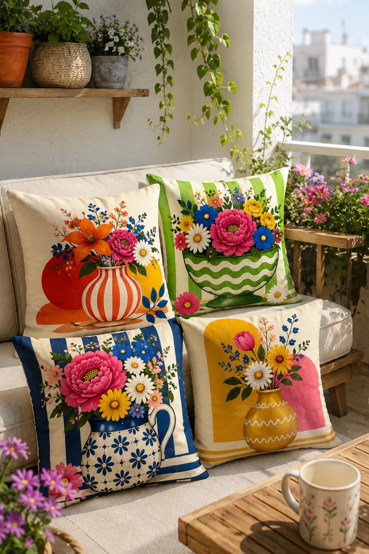 AYSHome Bahçe Çiçek Desenli Dekoratif Kırlent Kılıfı