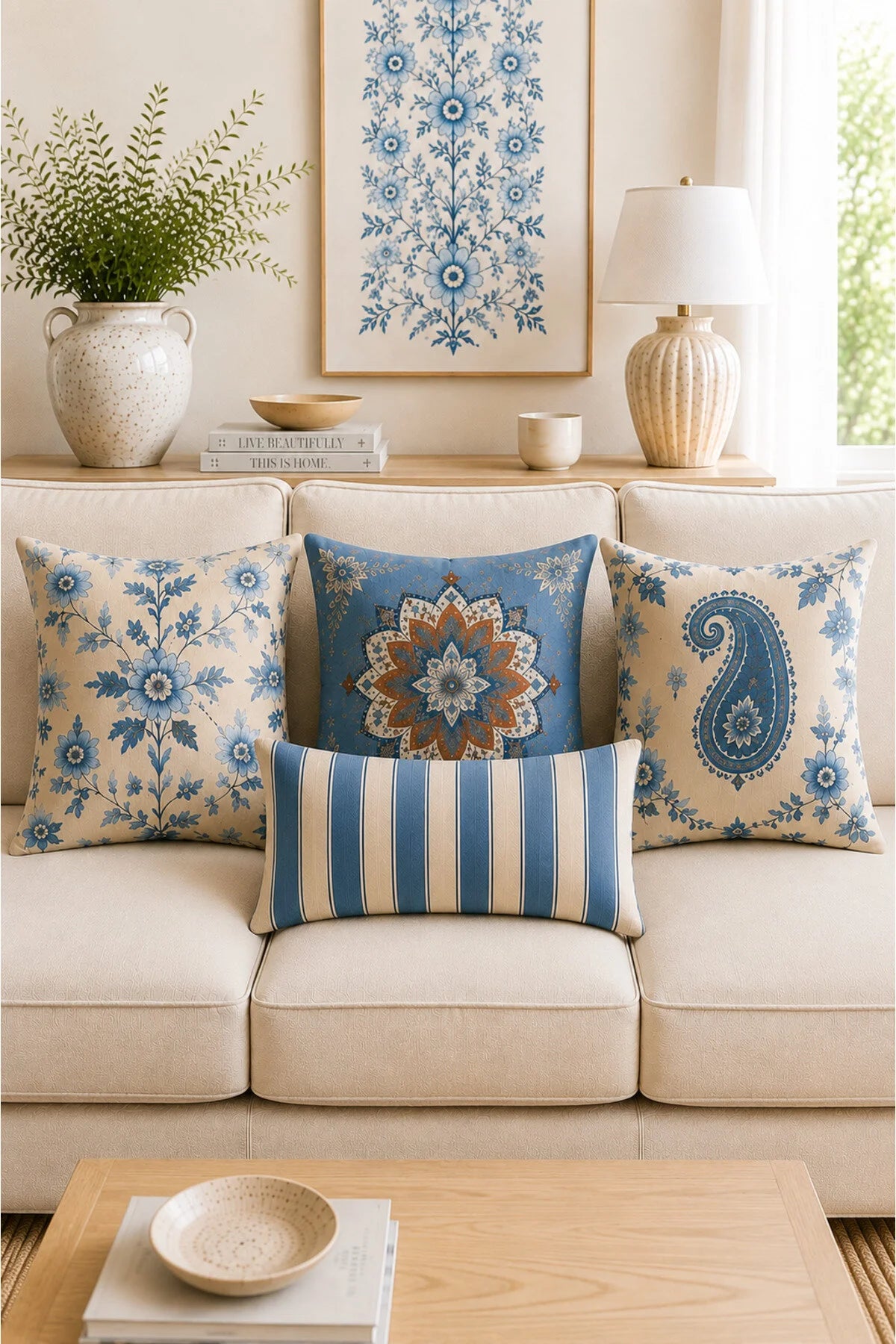 AYSHome Bohem Trend Mandala Şal Desen 4'Lü Kırlent Kılıfı Seti