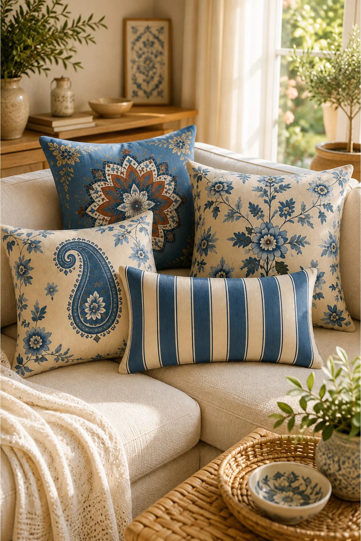 AYSHome Bohem Trend Mandala Şal Desen 4'Lü Kırlent Kılıfı Seti