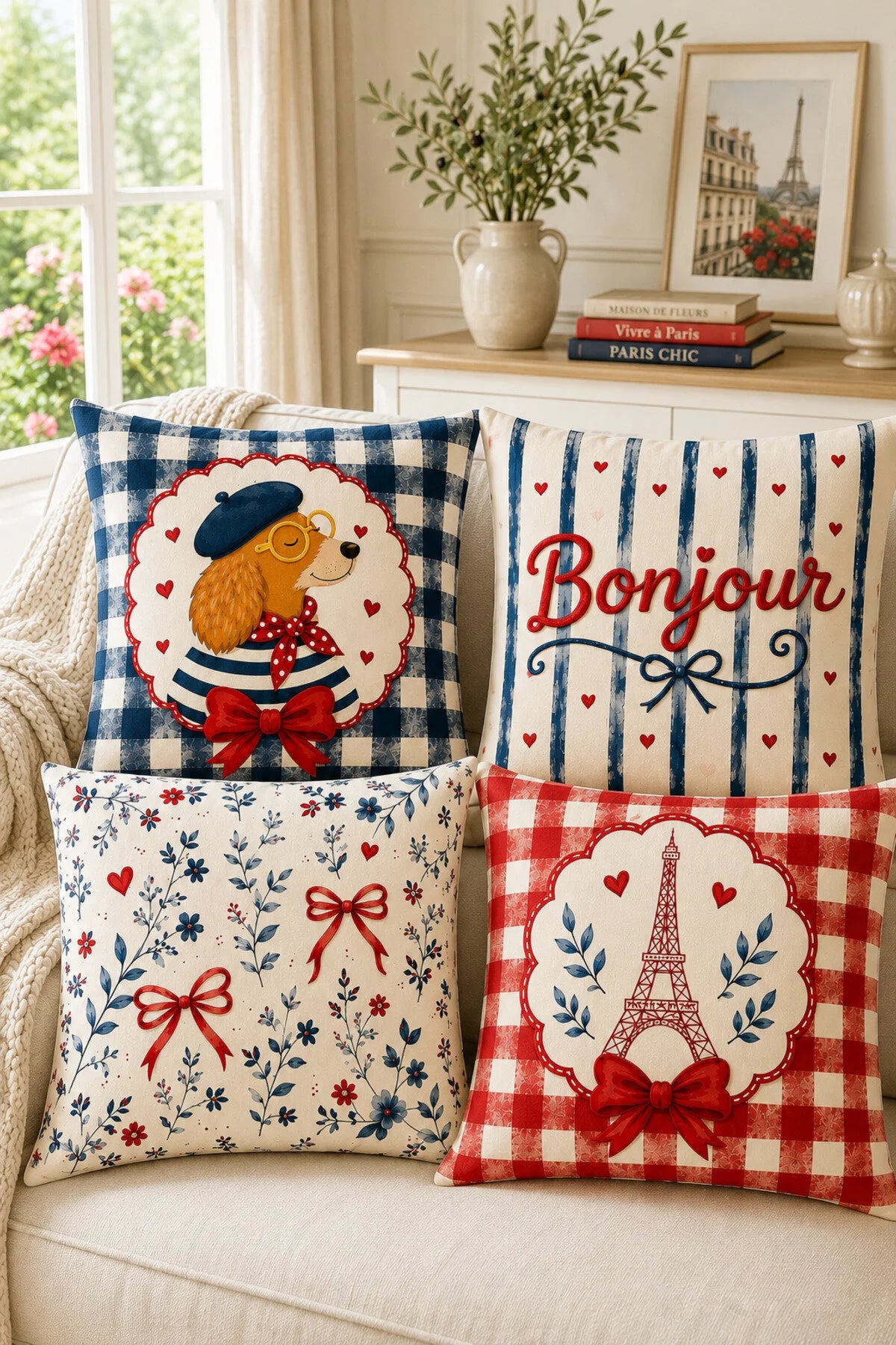 AYSHome Bonjour Dekoratif Ev Bahçe Kırlent Kılıfı Seti
