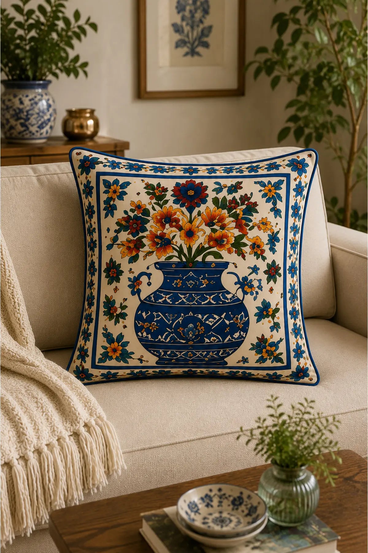 AYSHome Bohemian Evil Eye Floral 4'Lü Kırlent Kılıfı Seti