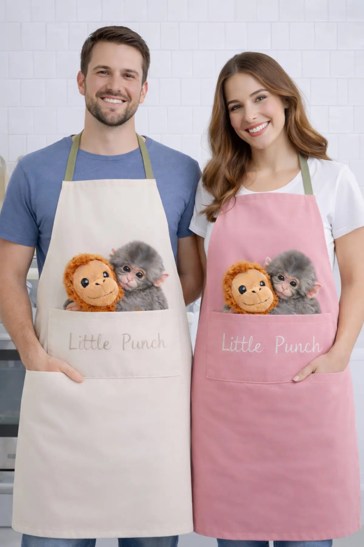 AYSHOME Cepli Krem Pudra Sevimli Little Punch Mutfak Önlüğü Seti