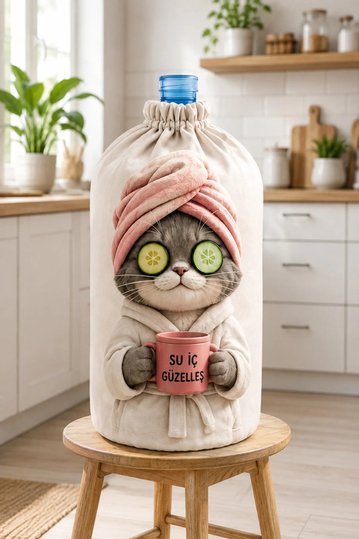 AYSHome Su İç Güzelleş Kedi Baskılı Desenli Damacana Kılıfı (19 LT )