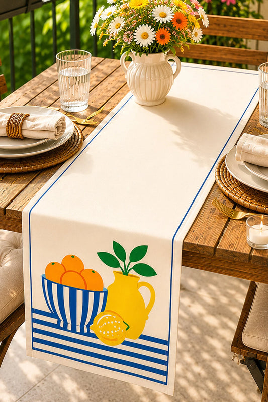 AYSHome Lacivert Çizgili Limon Desen Runner