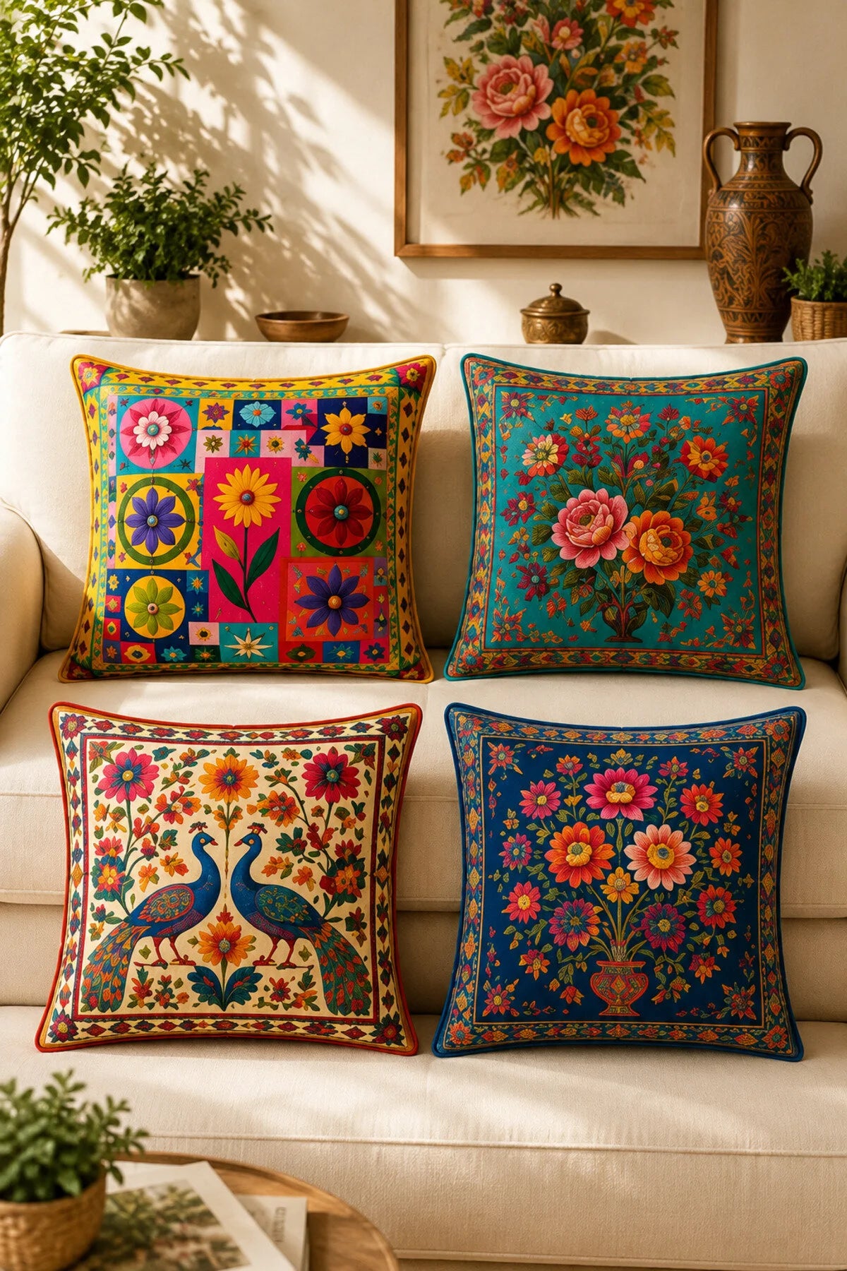 AYSHome Mandala Bohem Desen 4'Lü Kırlent Kılıfı