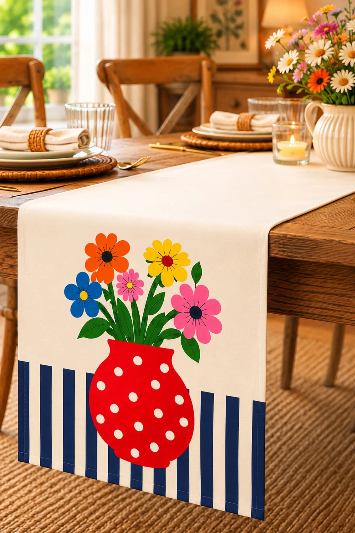 AYSHome Saksı Mavi Çizgili Desenli Runner