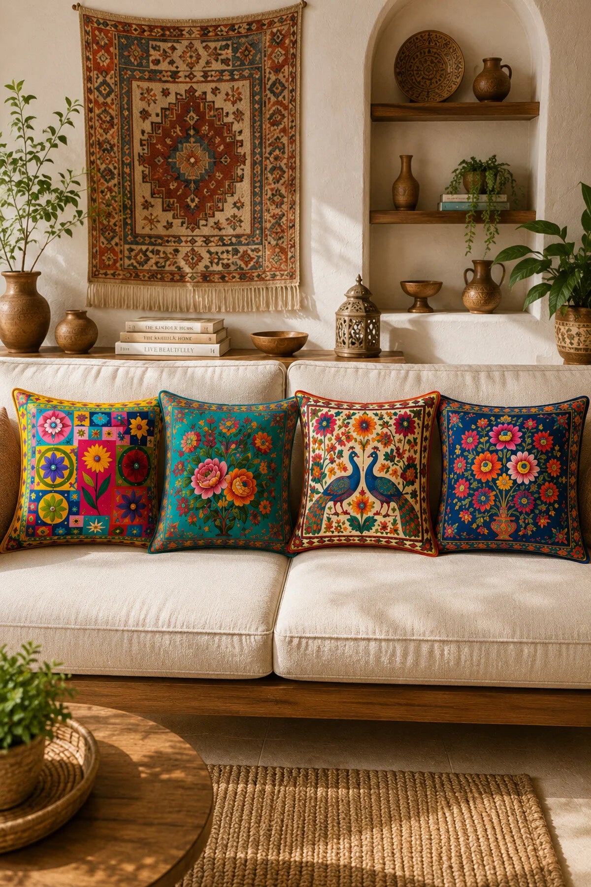 AYSHome Mandala Bohem Desen 4'Lü Kırlent Kılıfı