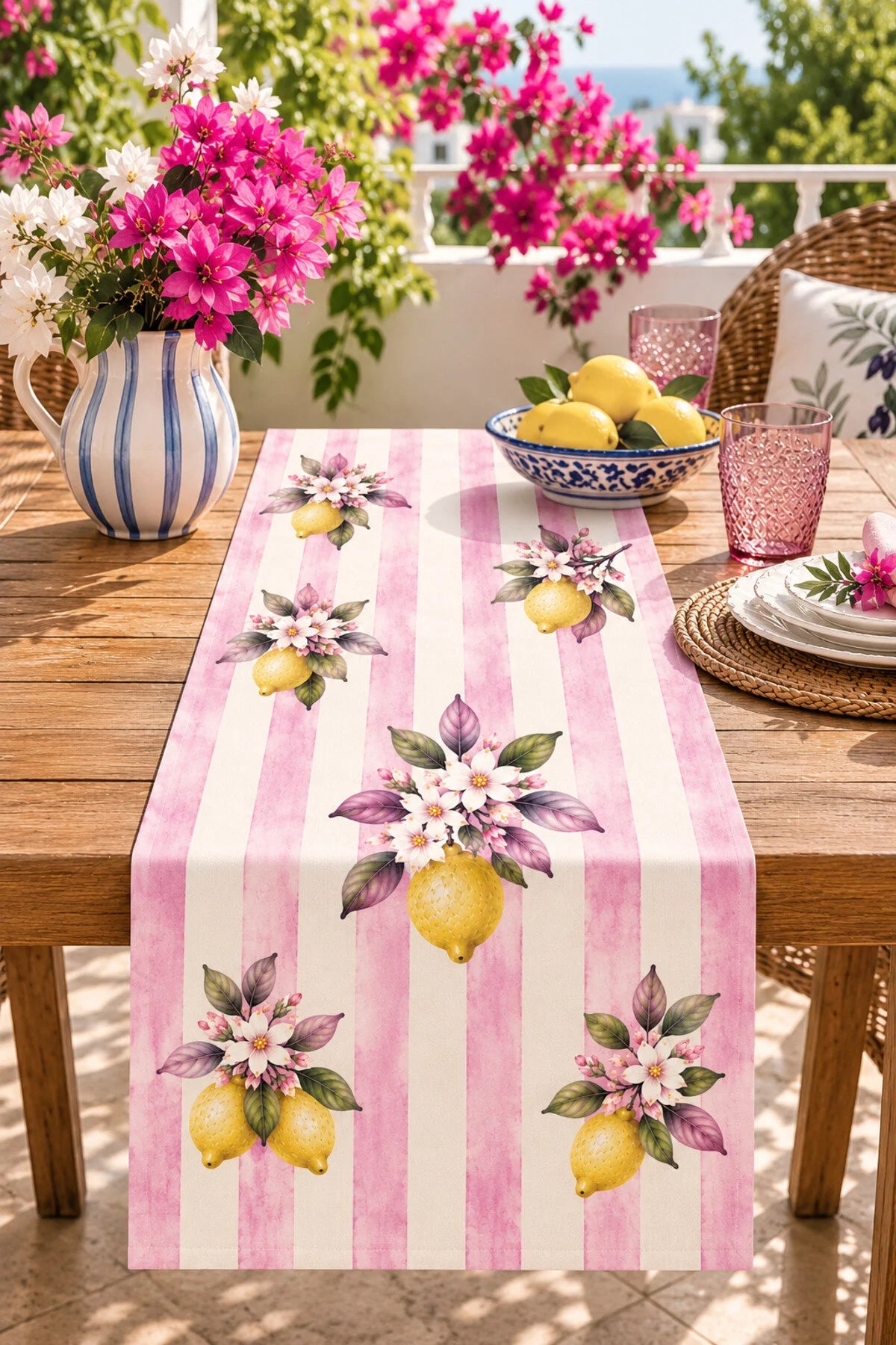 AYSHome Pembe Limon Desenli Dokuma Runner
