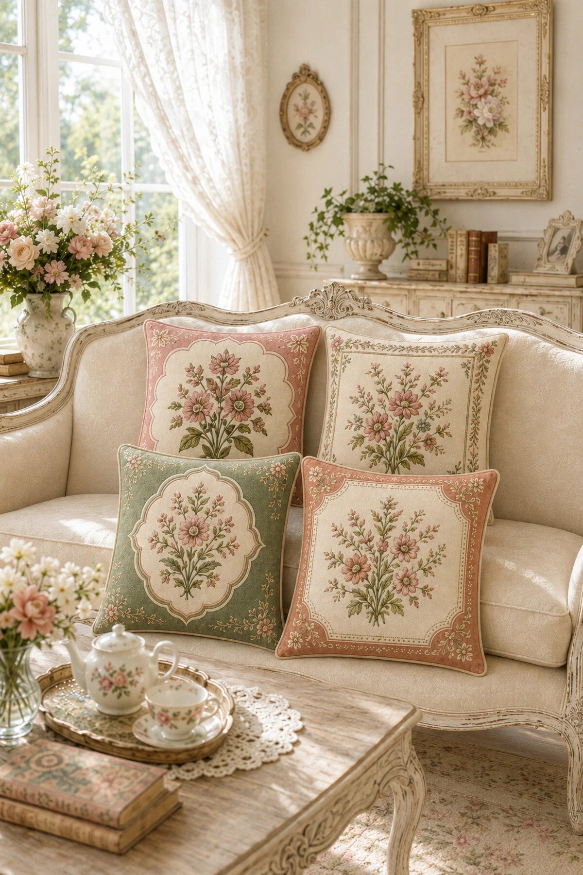 AYSHome Vintage Desenli 4'Lü Kırlent Kılıfı Seti