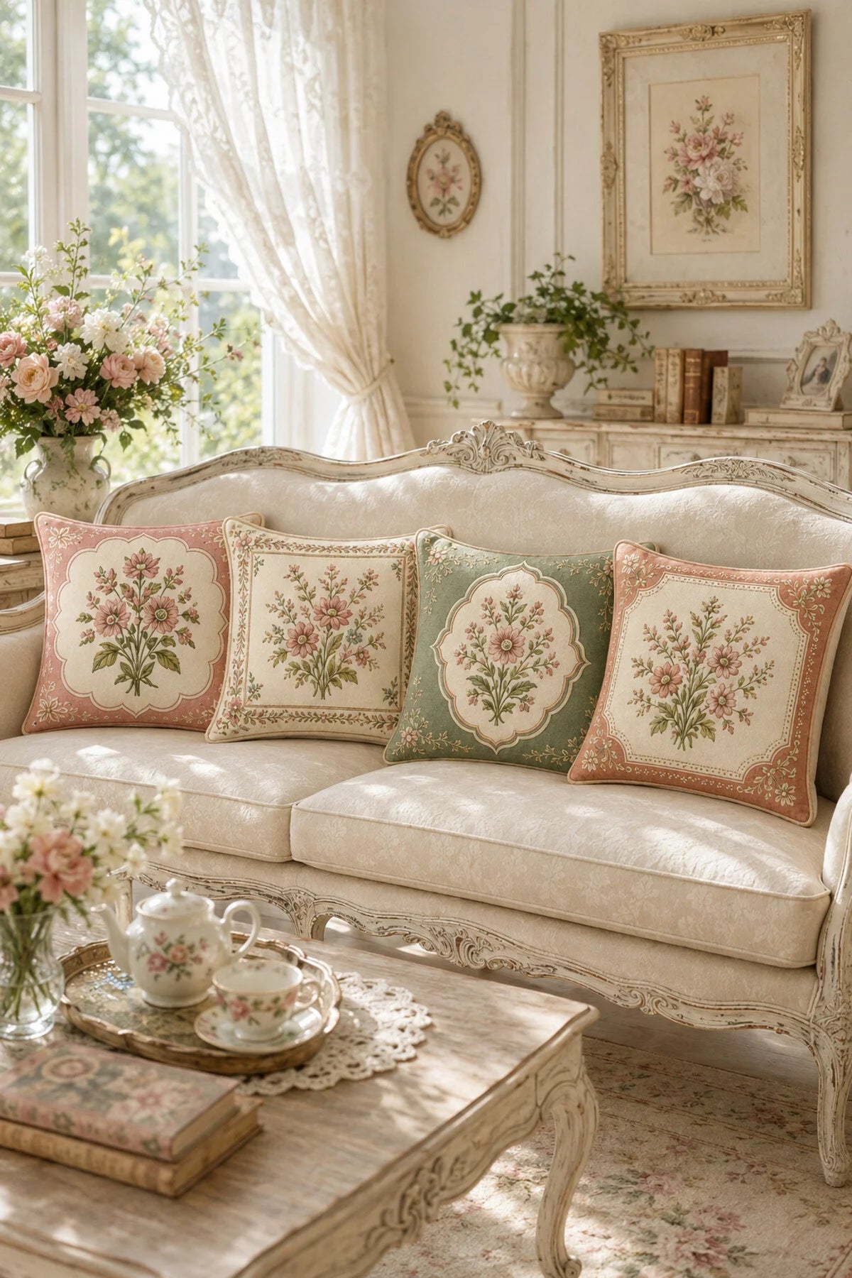 AYSHome Vintage Desenli 4'Lü Kırlent Kılıfı Seti